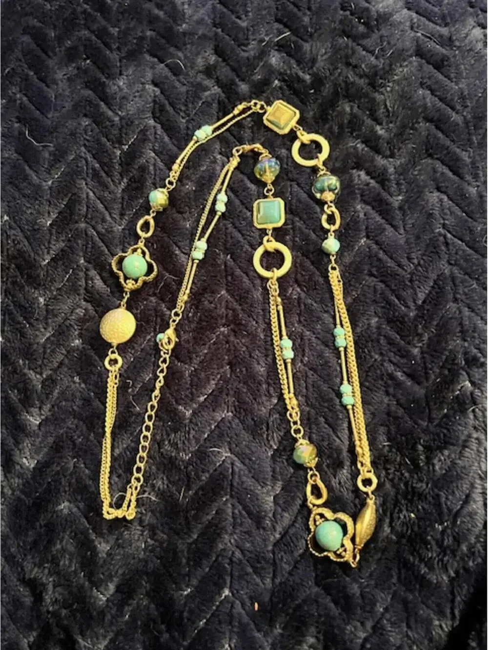 Gold Tone and Turquoise Beaded Necklace